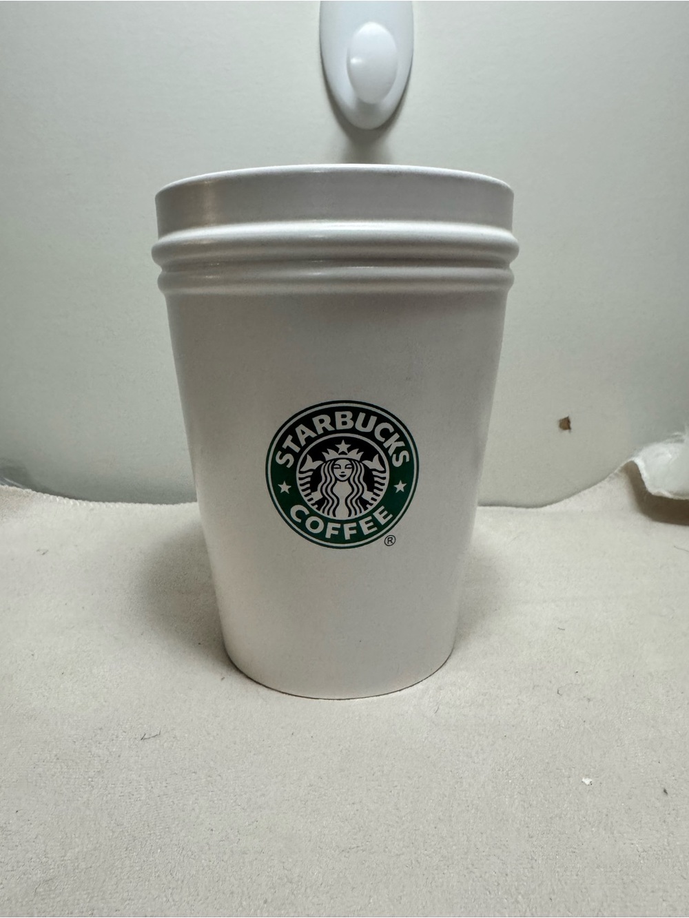 Starbucks Container Cookie Jar Food Canister Jar To Go Cup & Lid WhiteCeramic
